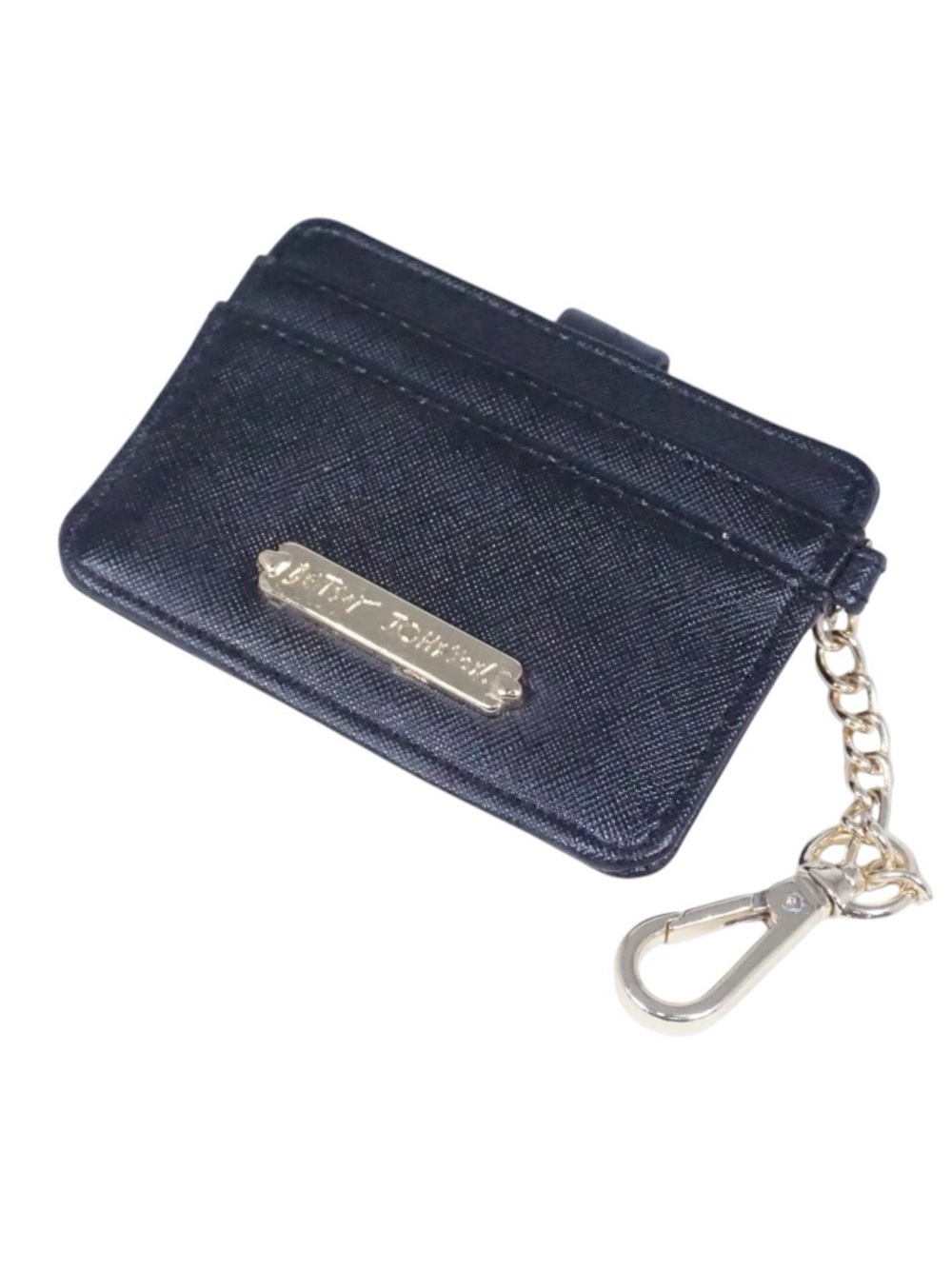 Betsey Johnson Black Faux Leather Cardholder Keychain Wallet Bow Studded